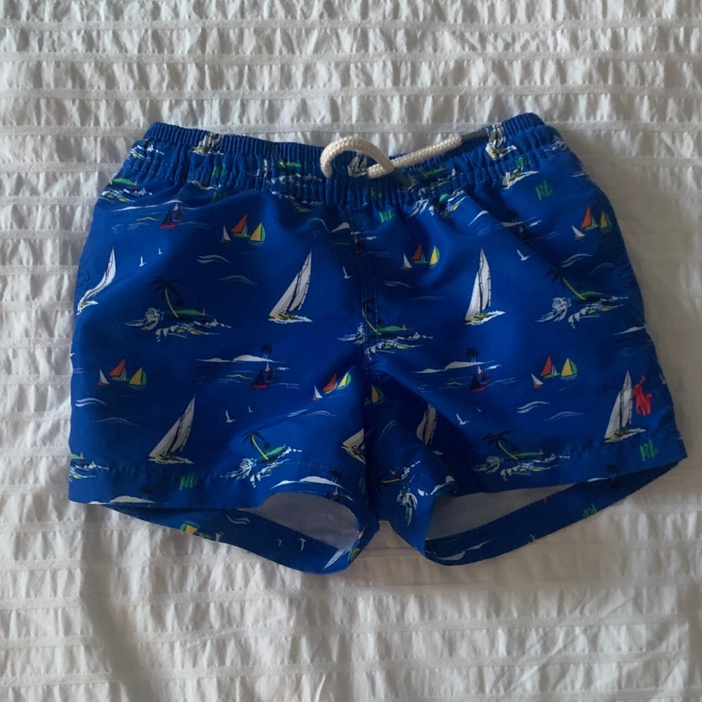 Polo by Ralph Lauren Blue Sailboat Print Kids Swim Trunks